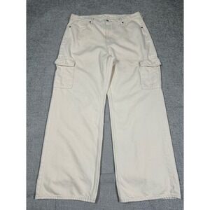 Old Navy Jeans Women 16 37x30 Ecru Sky Hi Wide Leg Cargo Smooth Pocket Skater